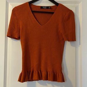 Paper Heart Ribbed Orange Peplum Top